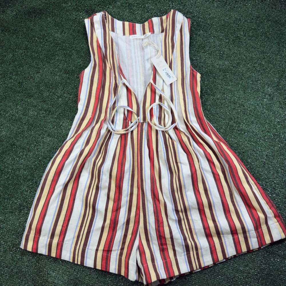 Altar'd State Evie Stripe Romper Size S Ivory Multi